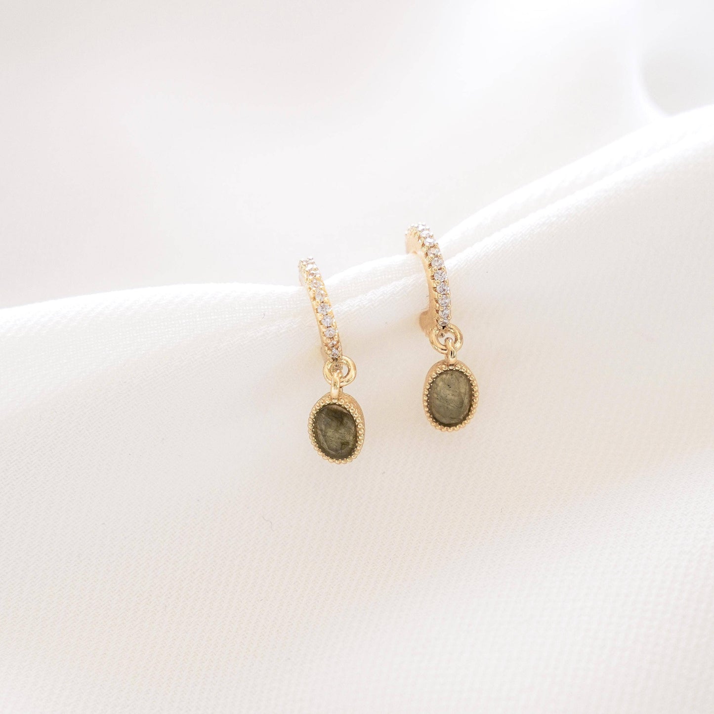 Creolen mit Kristallen und Labradorit Anhänger