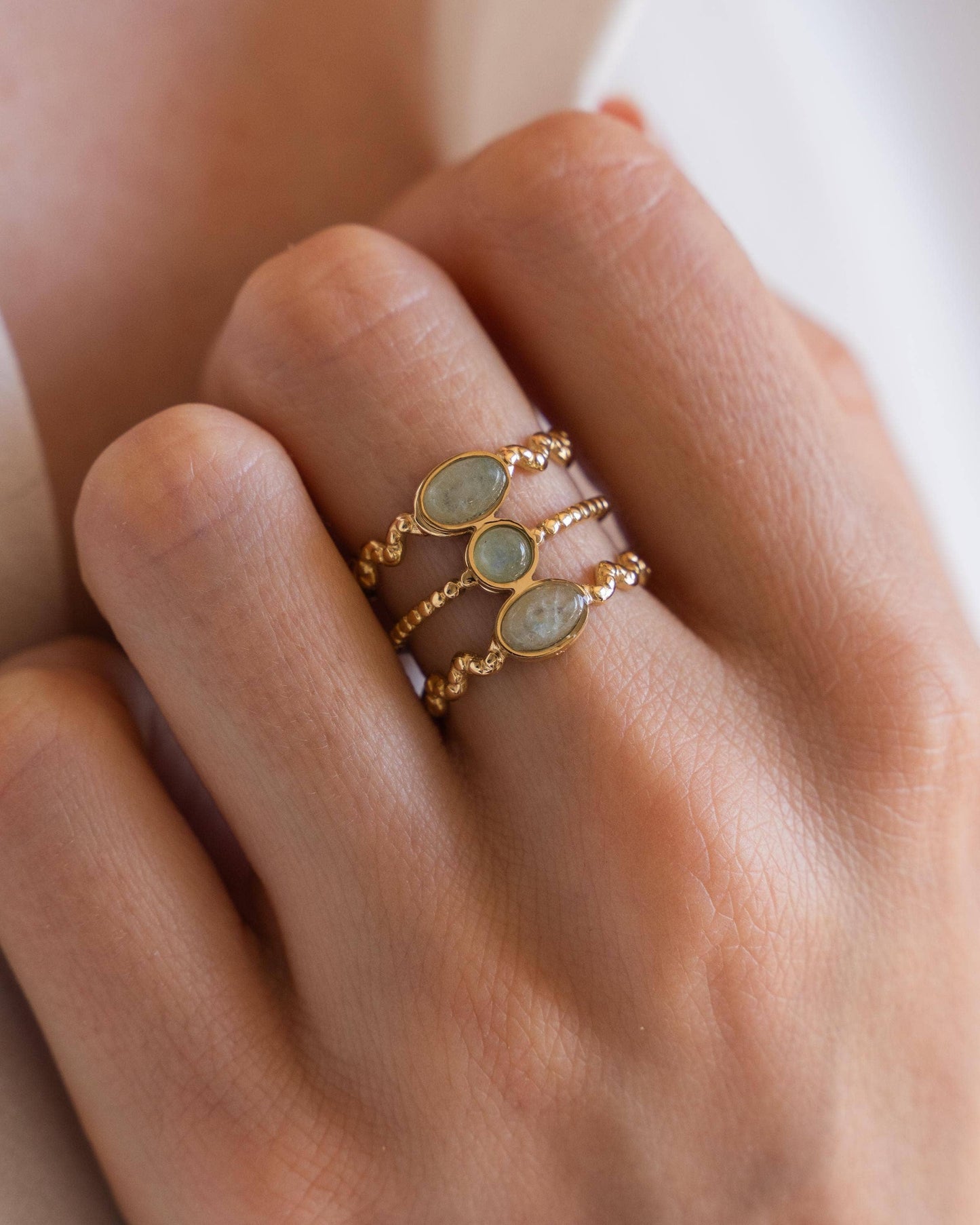 verstellbarer dreifach RIng mit Aventurin Steinen
