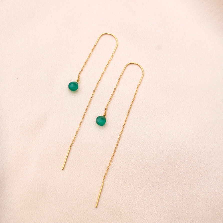Chain Earrings Green Stone