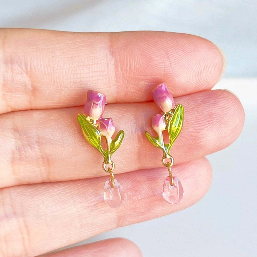 Tulips with Crystal Earrings