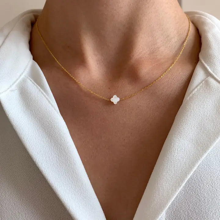 necklace with white clover leaf