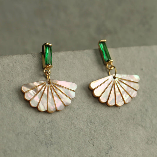 Art Deco Ohrringe mit Perlmutt und Kristall