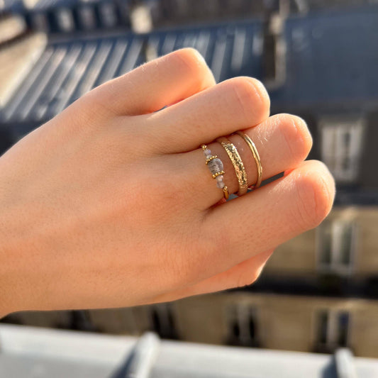 verstellbarer dreireihiger Ring mit Labradorit