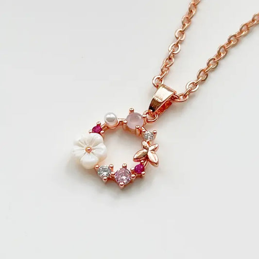 Flower Wreath Necklace, Pink