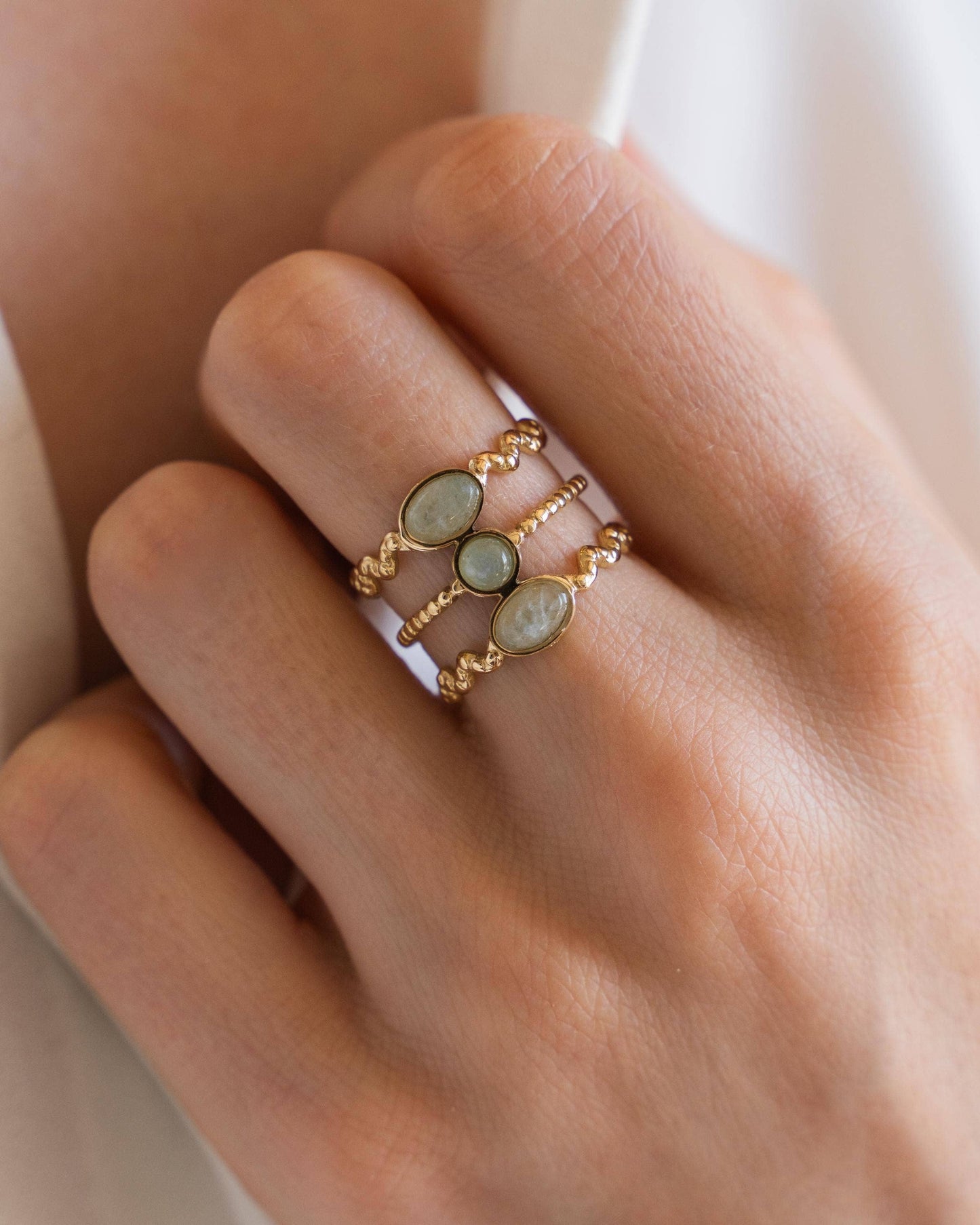 verstellbarer dreifach RIng mit Aventurin Steinen