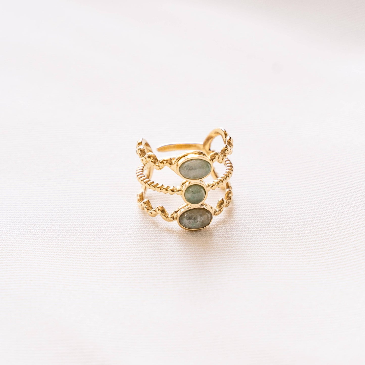verstellbarer dreifach RIng mit Aventurin Steinen