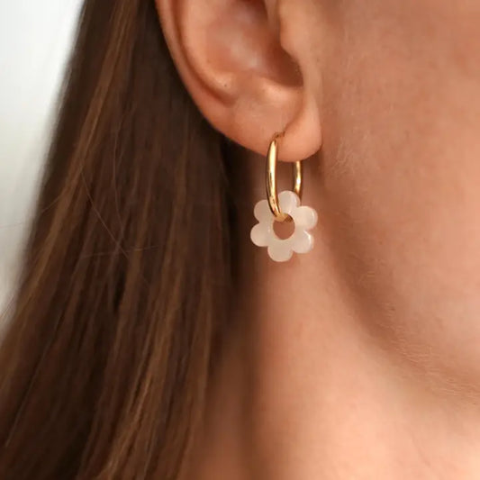 Hoop earrings with pink flower