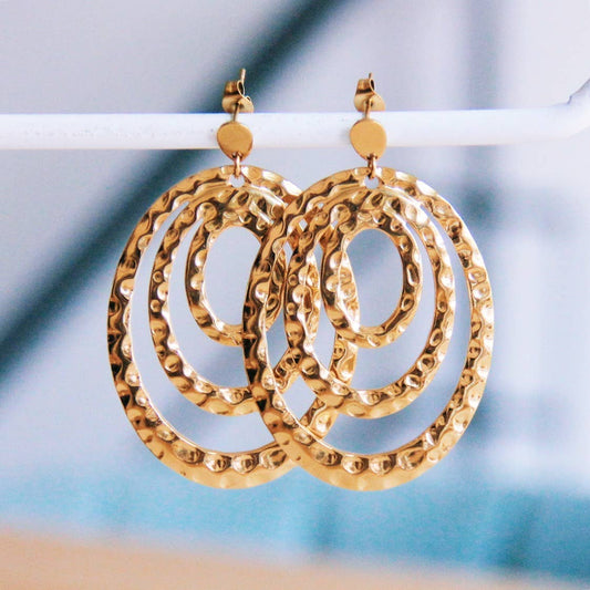 Statement earring with oval, indented rings