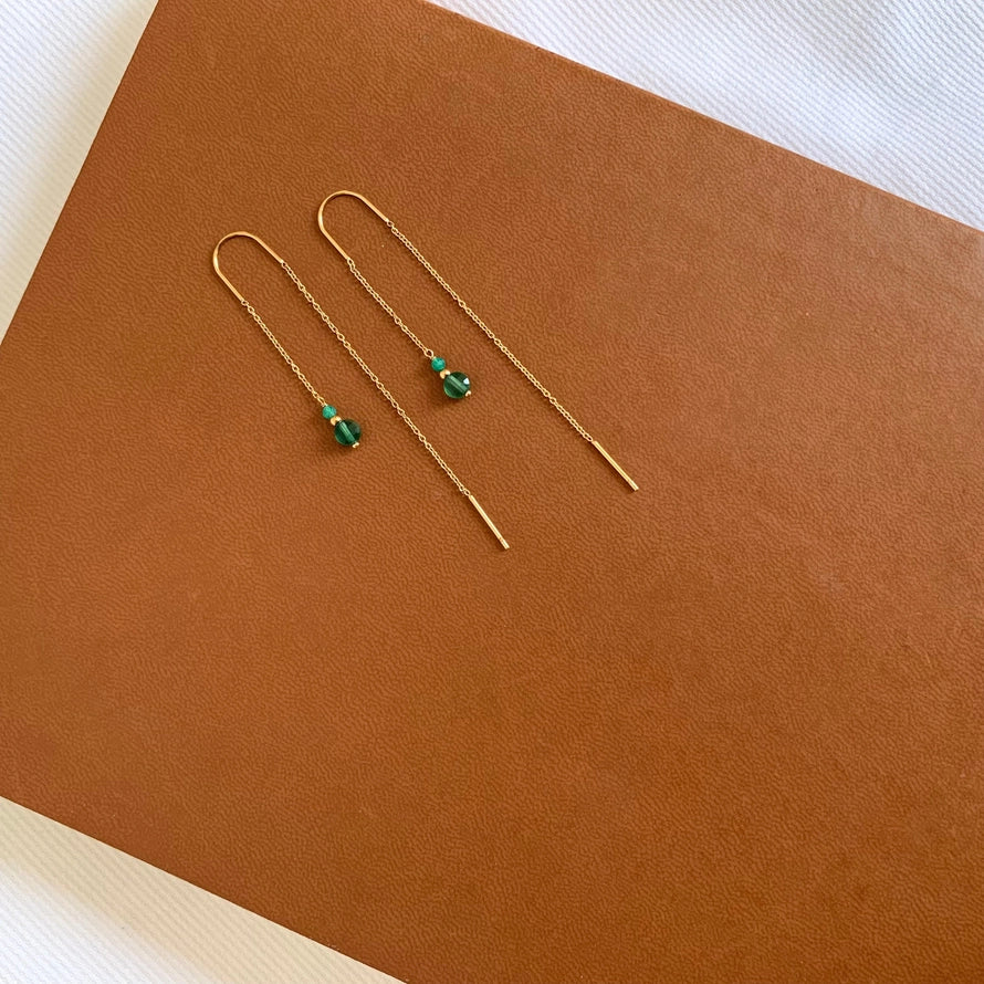 Chain Earrings Green Stone