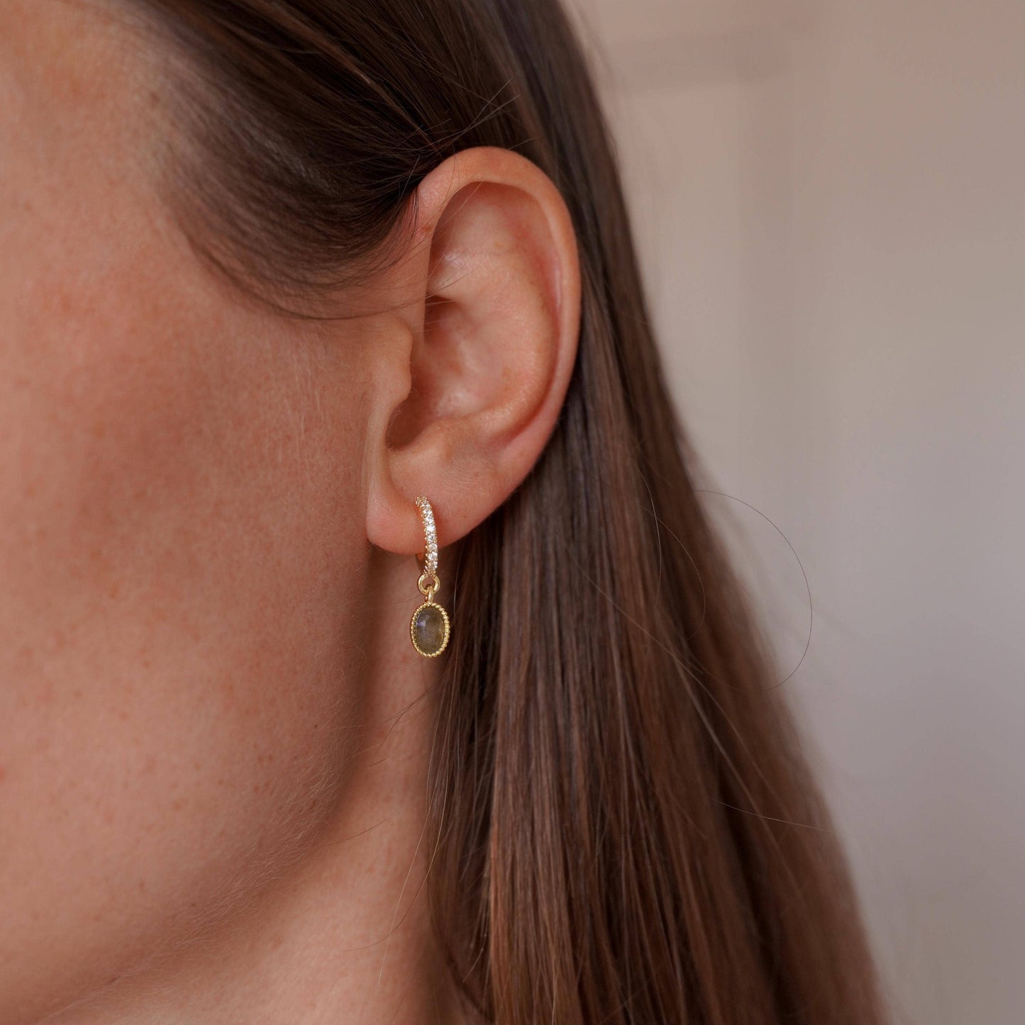 Creolen mit Kristallen und Labradorit Anhänger