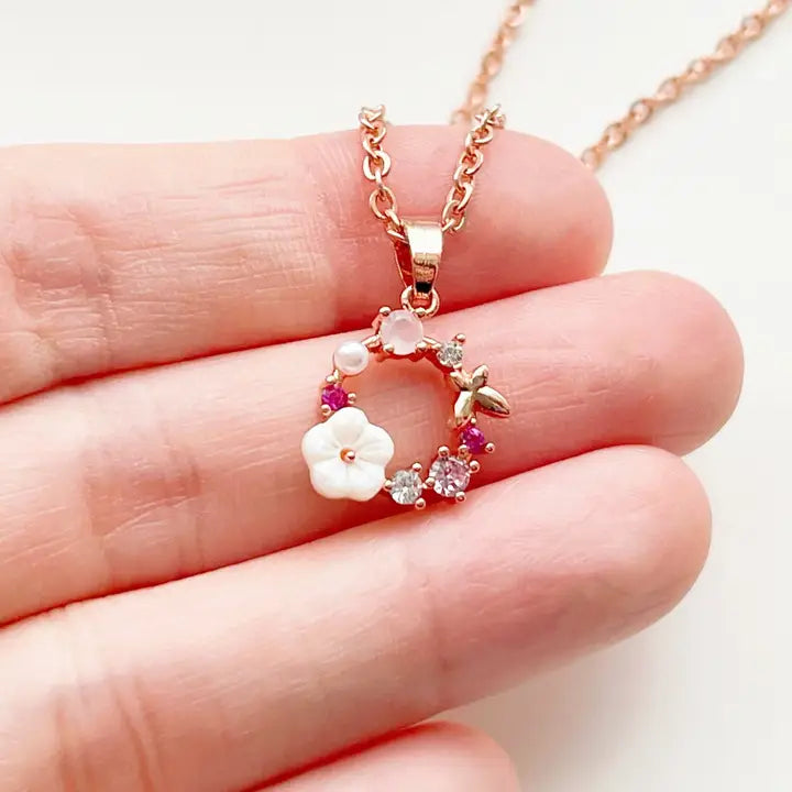 Flower Wreath Necklace, Pink
