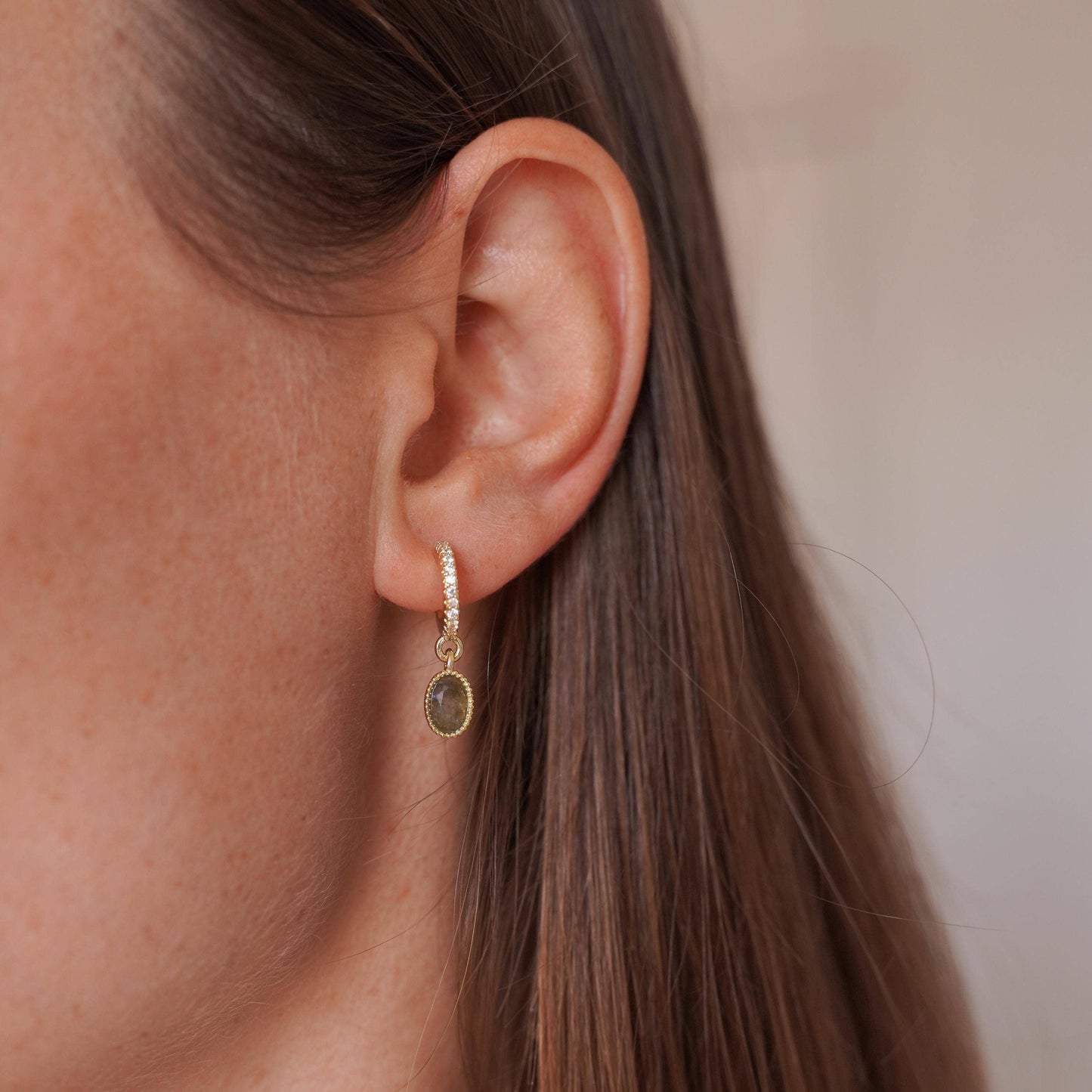 Creolen mit Kristallen und Labradorit Anhänger