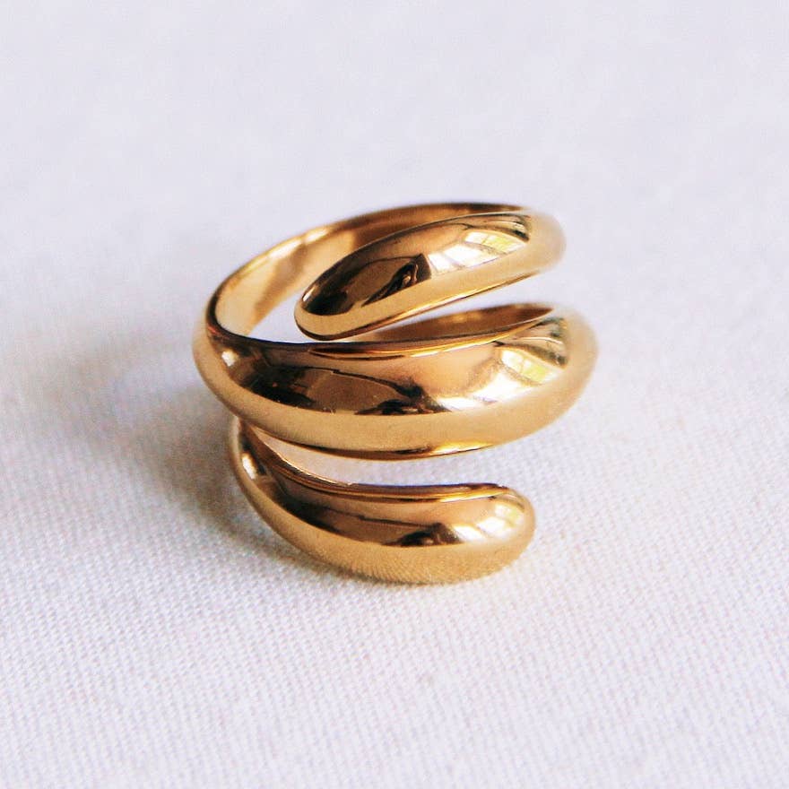 Goldfarbener Edelstahl Spiralen moderner statement Ring