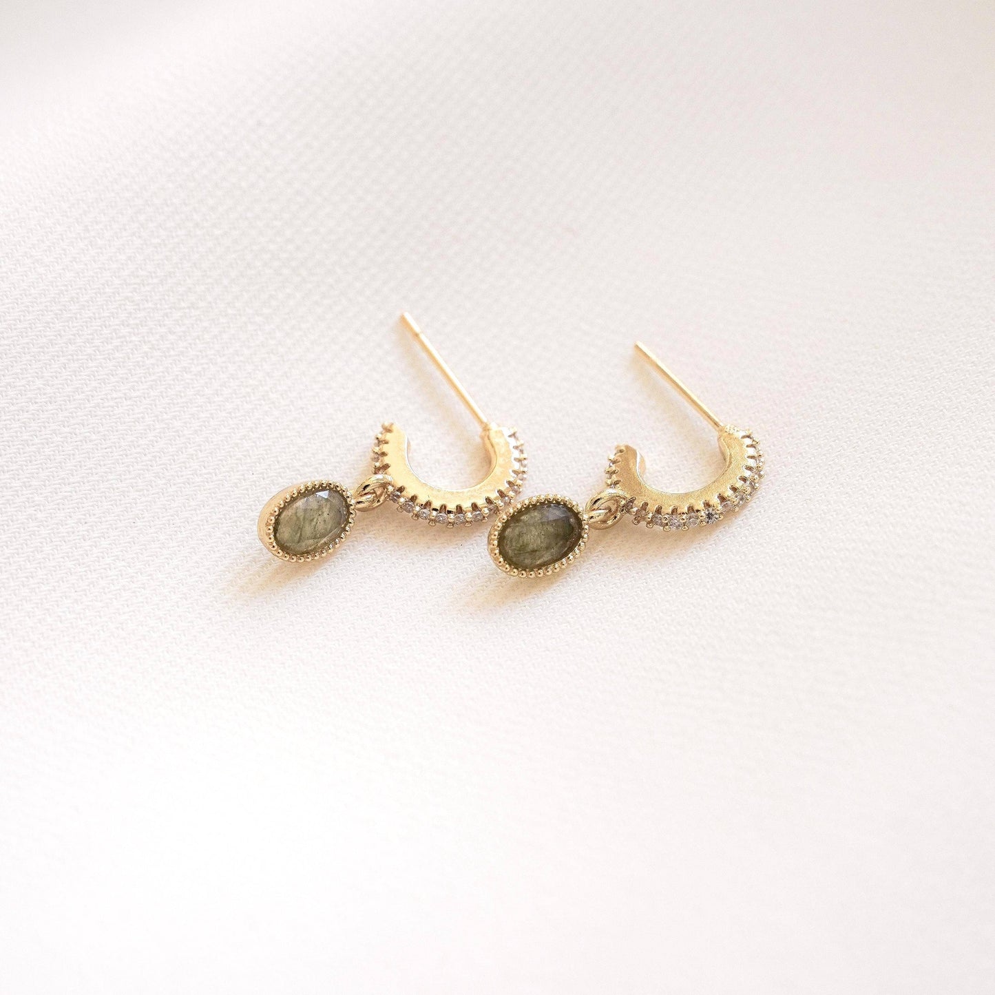 Creolen mit Kristallen und Labradorit Anhänger