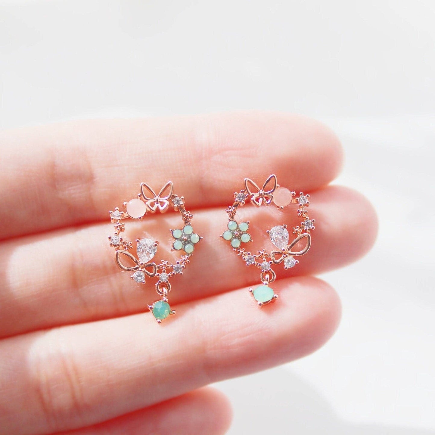 Wreath with butterflies earrings