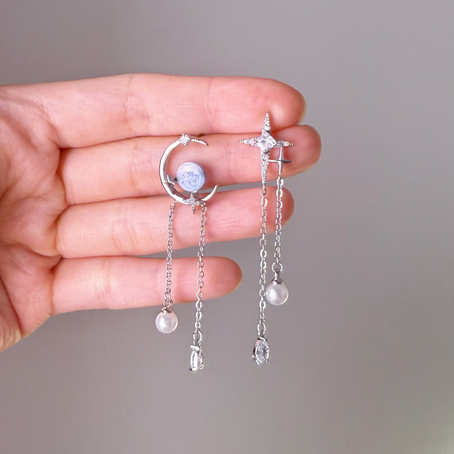 Mond und Sterne Drop Ohrringe