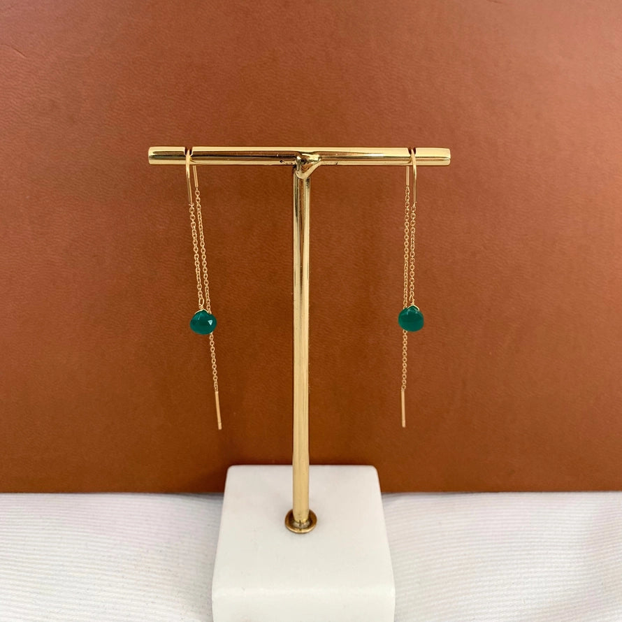 Chain Earrings Green Stone