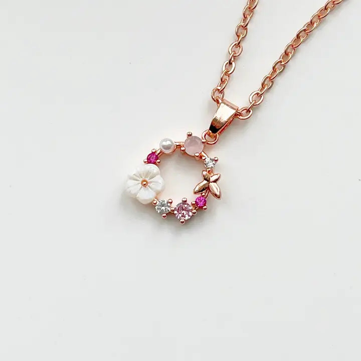 Flower Wreath Necklace, Pink
